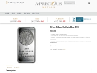 10 oz Silver Buffalo Bar .999 - A-Precious Metals