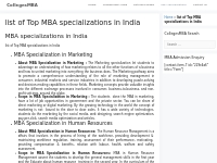 list of Top MBA specializations India, MBA specializations