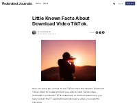 Little Known Facts About Download Video TikTok.