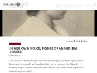 In Her Own Voice: Poems of Anandibai Joshee - Commonplace - The Journa