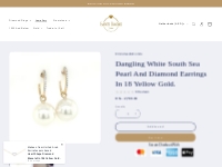        Dangling White South Sea Pearl And Diamond Earrings In 18 Yello