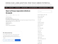 Heart of House Specialist (Kitchen Steward) | HIRING HUB | JOBS JUNCTI