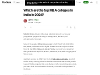Which are the top MBA colleges in India in 2024? | by KCC-ITM | Jun, 2
