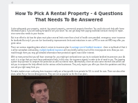 How To Pick A Rental Property - 4 Questions That Needs To Be Answered