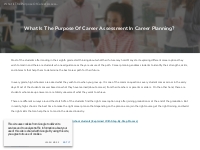 What Is The Purpose Of Career Assessment In Career Planning?