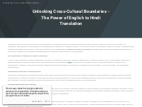 Unlocking Cross-Cultural Boundaries - The Power of English to Hindi Tr