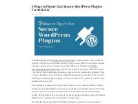 5 Ways to Figure Out Secure WordPress Plugins For Website - Telegraph