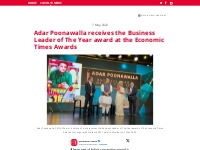 Adar Poonawalla receives the Business Leader of The Year award at the 
