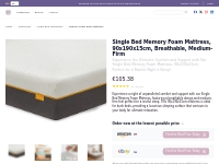 90x190cm Single Bed Memory Foam Mattress - Medium-Firm