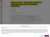 Privacy Policy – Gamespot, Metacritic, TVGuide, ComicVine, GiantBomb, 