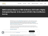 GIAC Press: Announcements: SANS Institute Returns to RSA Conference 20