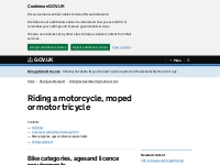        Riding a motorcycle, moped or motor tricycle: Bike categories, 