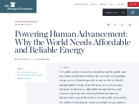 Powering Human Advancement: Why the World Needs Affordable and Reliabl