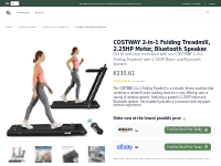 COSTWAY Folding Treadmill with Bluetooth Speaker, 2.25HP Motor