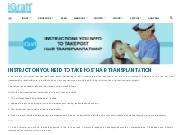 Instructions you need to take post Hair transplantation? - iGraft Glob