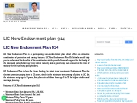 LIC New Endowment plan 914 Insurance Agent Bangalore 9972660645