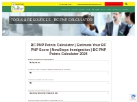 Tools   Resources - BC PNP Calculator