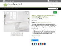 Hunter 160cm White High Gloss Extending Dining Table   nu-trend Online