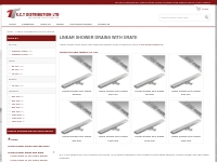 Linear shower room drains with grate and different types of siphons