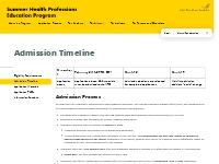 Admission Timeline - Summer Health Professions Education Program