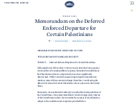 Memorandum on the Deferred Enforced Departure for Certain Palestinians