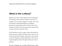 Playing the Odds: A Deep Dive into Lottery Strategies -